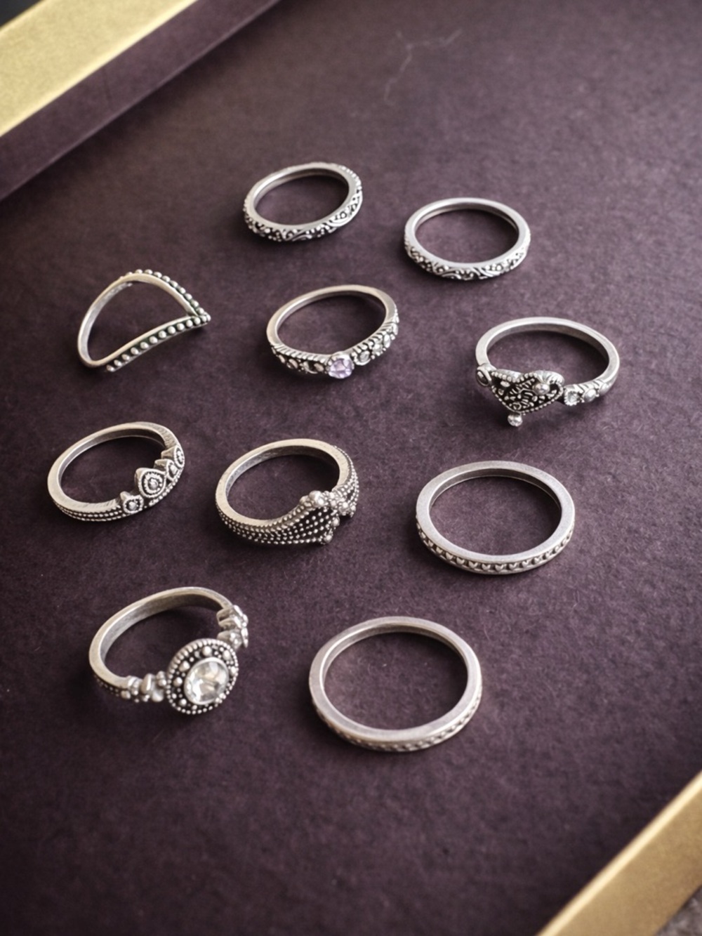 Sterling-Style Silver Stacking Ring Set - Silver Boho